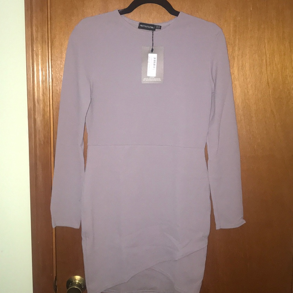 Dove Grey Long Sleeve Wrap Bodycon Dress